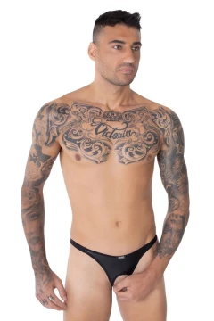 Pánská tanga z imitace kůže černá 6753